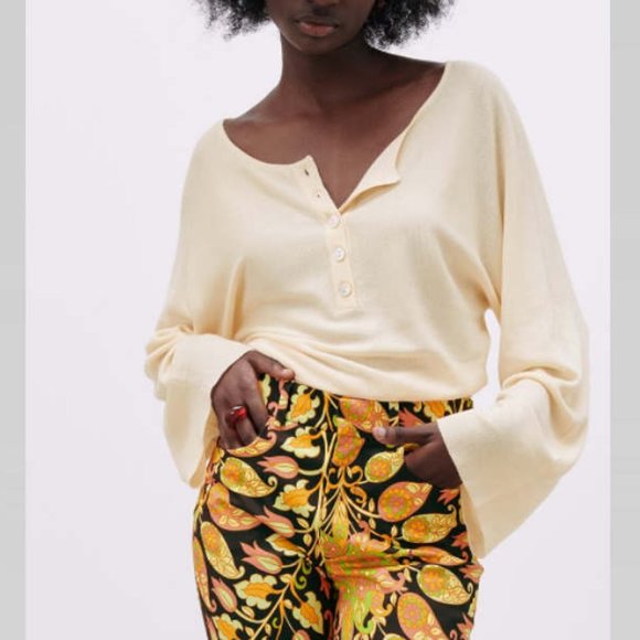 Zara Knit Wide Sleeve Button Front Bodysuit S - Picture 3 of 15